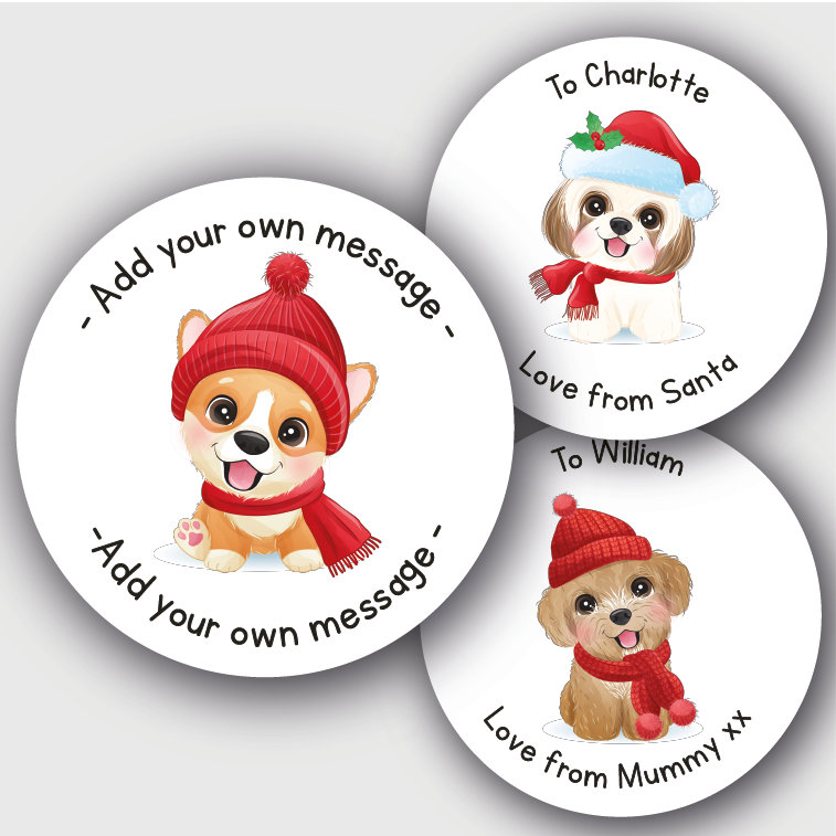 24 Personalised Christmas Stickers Cute Dogs